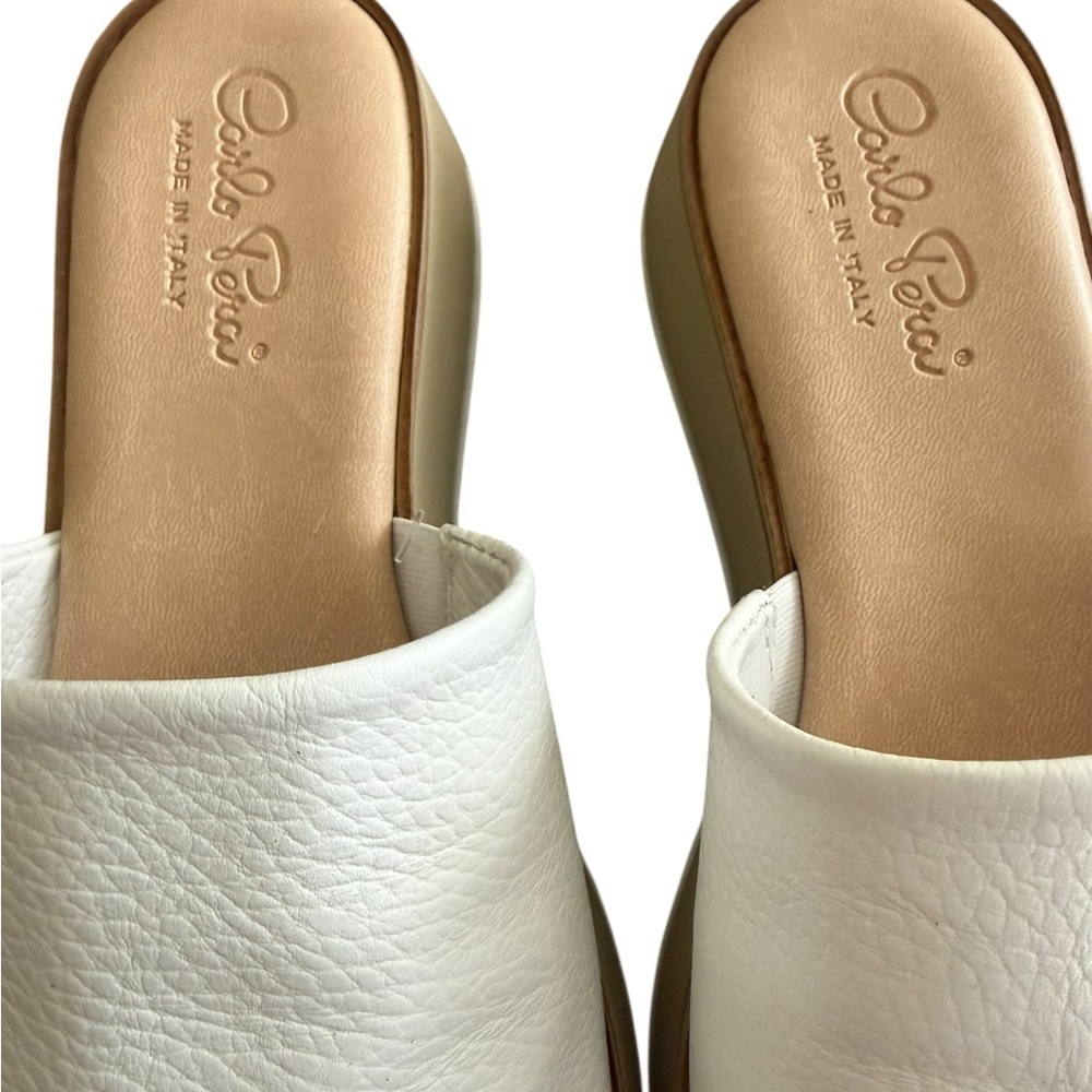 Carlo Peri Italian White Leather Mules Rubber Soles New - Picture 4 of 6